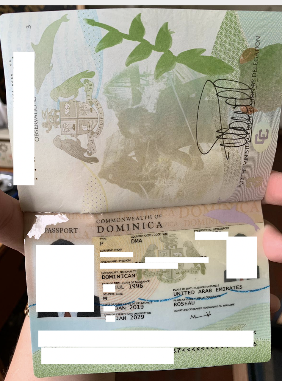 Dominica Passport Sample Obtained By Our Company